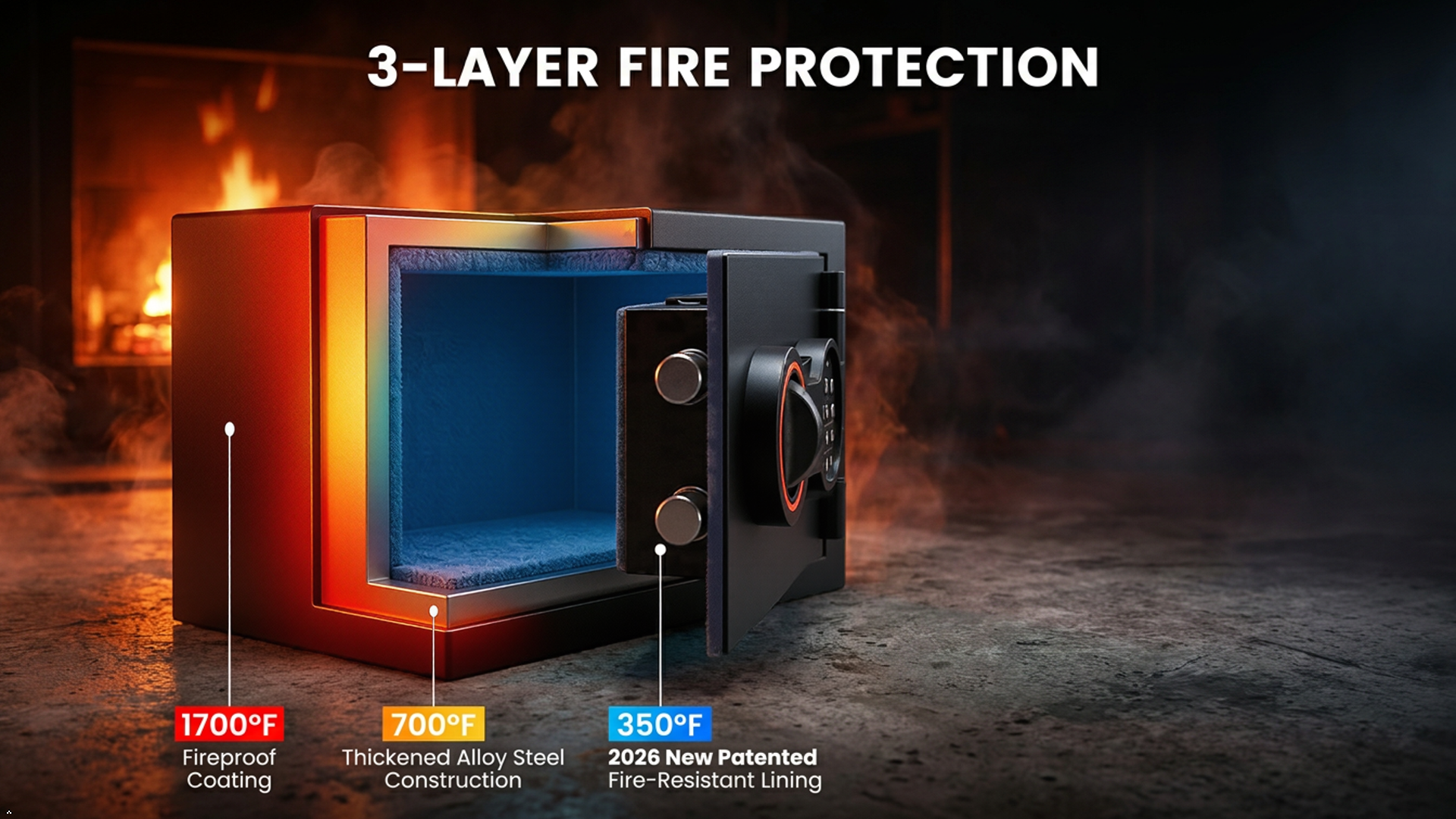 2026 0.5H 1700°F] Small Fireproof Safe for Home, 14.8Lbs Heavy